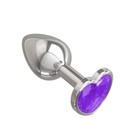 Анальная втулка Silver Small Heart с фиолетовым кристаллом