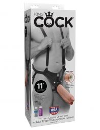 Страпон King Cock 11 Two Cocks One Hole Hollow Suspender System Flesh
