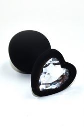 Анальная пробка Black Medium Heart с прозрачным кристаллом