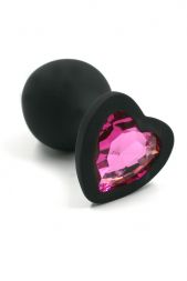 Анальная пробка Black Medium Heart с розовым кристаллом