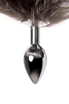 Анальная втулка Metal Small хвостом черно-бурой лисы