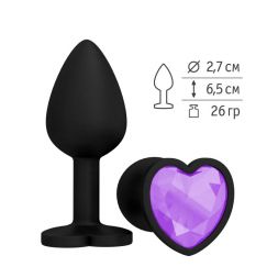 Анальная втулка Silicone Black Heart с сиреневым кристаллом